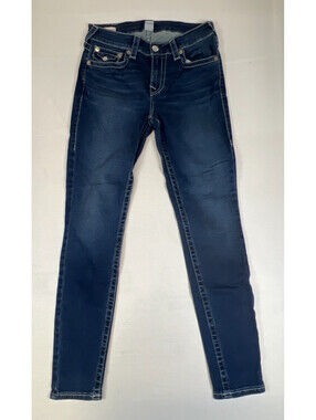 True Religion Women 28 Jennie Curvy Mid Rise Skinny Dark Blue Denim Jeans
